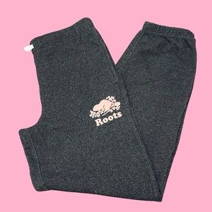 ROOTS Girls Organic Original Sweatpants Black with Pink Size 12
